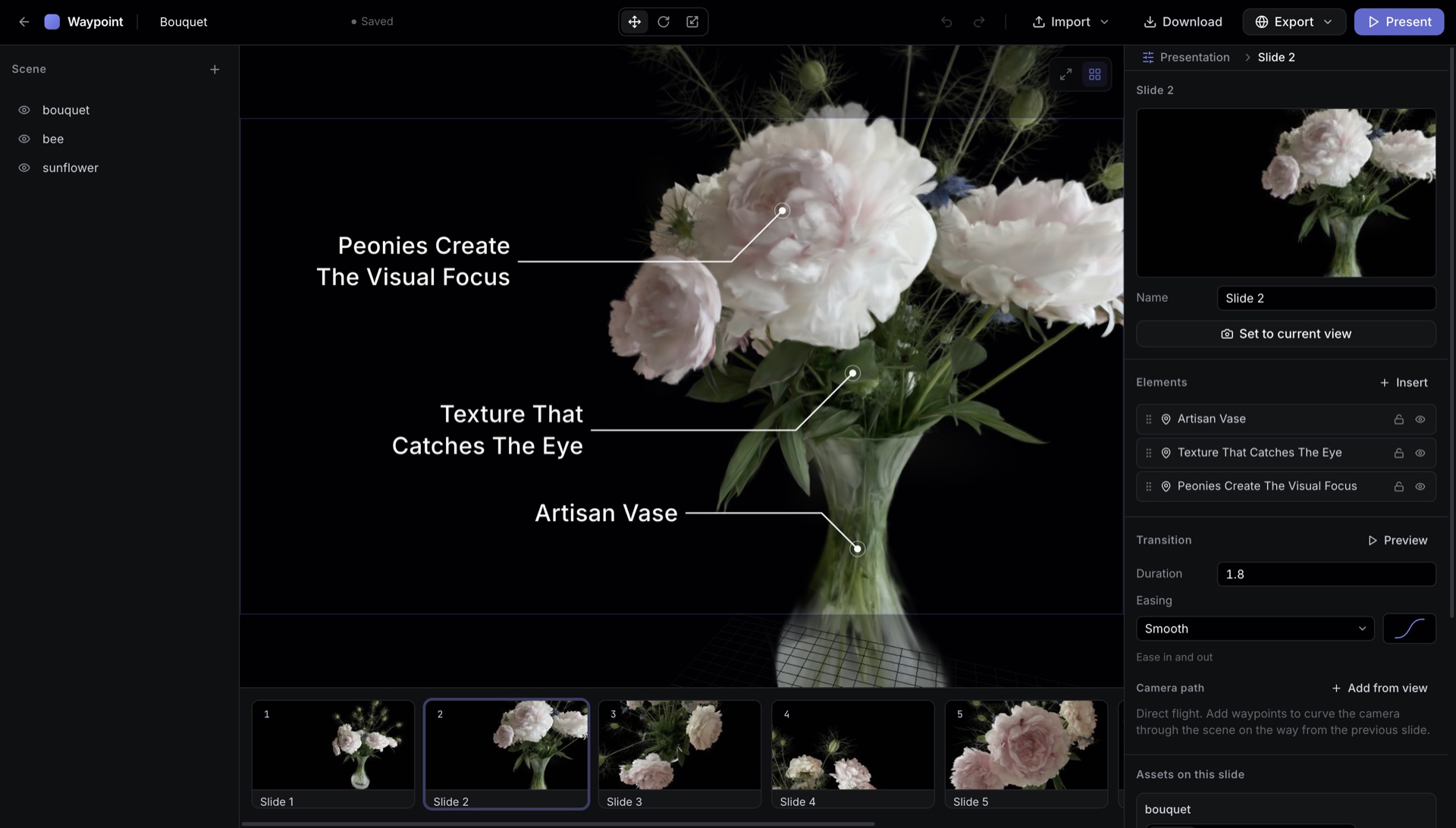 Framing camera views as slides in the Waypoint editor